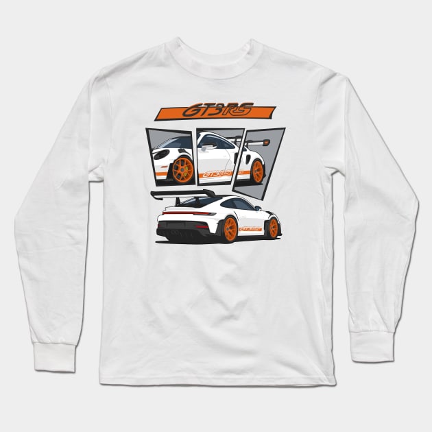 car 911 gt3 rs racing edition detail white orange Long Sleeve T-Shirt by creative.z